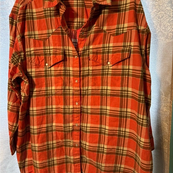 Women’s Levi’s Western Wear Orange/ Brown Top with Pearl Buttons SIZE XL SOFT - Picture 9 of 14